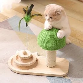 Interactive Cat Tree Scratching Post with Feather Toy & Wooden Balls