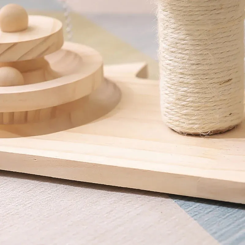 Interactive Cat Tree Scratching Post with Feather Toy & Wooden Balls