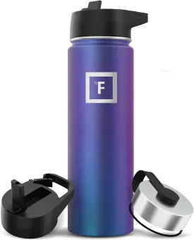 IRON FLASK Camping & Hiking Hydration Flask with 3 Lids - Stainless Steel, Double Walled & Vacuum Insulated Water Bottle - Leak Proof & BPA Free (Aurora, Straw - 22 oz)