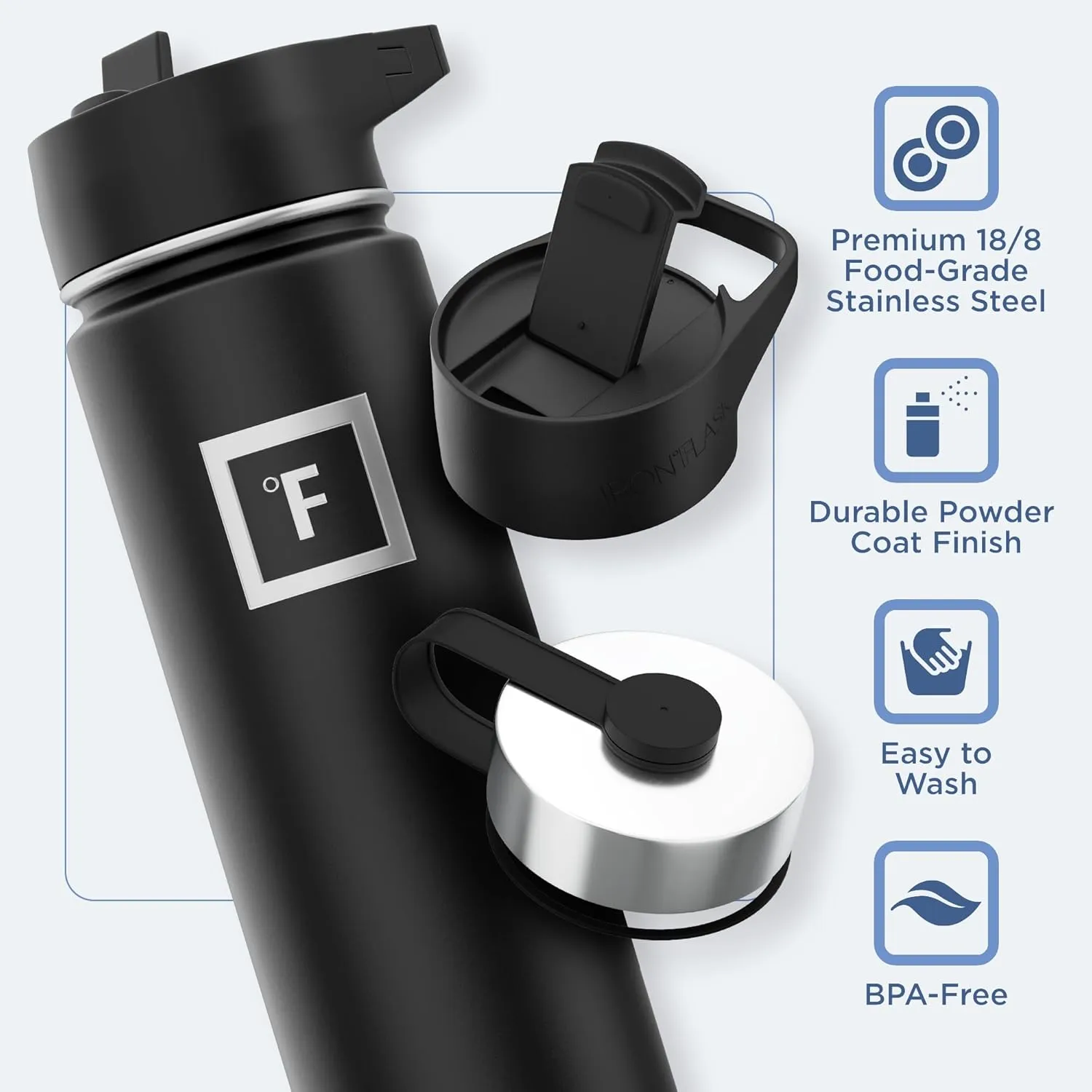 IRON FLASK Camping & Hiking Hydration Flask with 3 Lids - Stainless Steel, Double Walled & Vacuum Insulated Water Bottle - Leak Proof & BPA Free (Aurora, Straw - 22 oz)