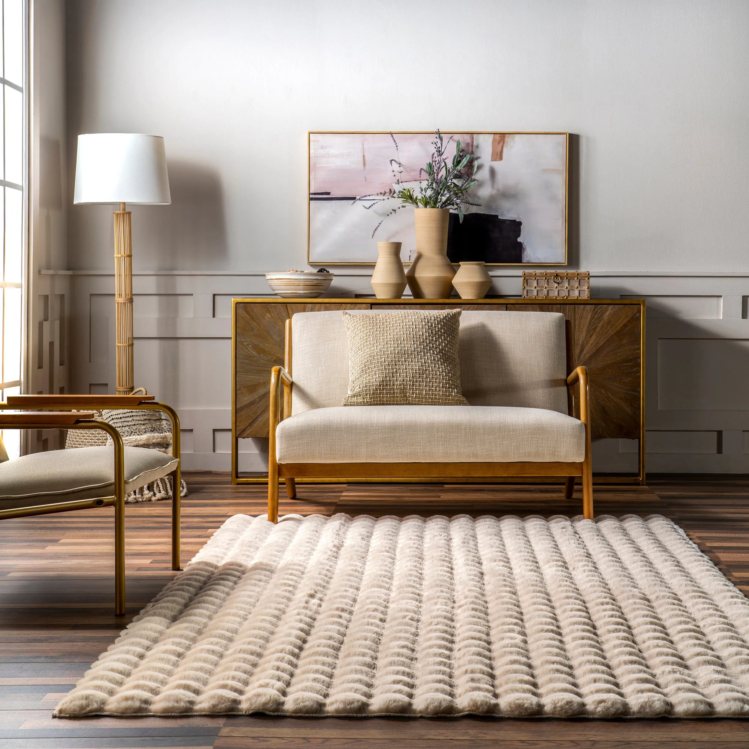 Jeni Solid Faux Rabbit Machine Washable Area Rug