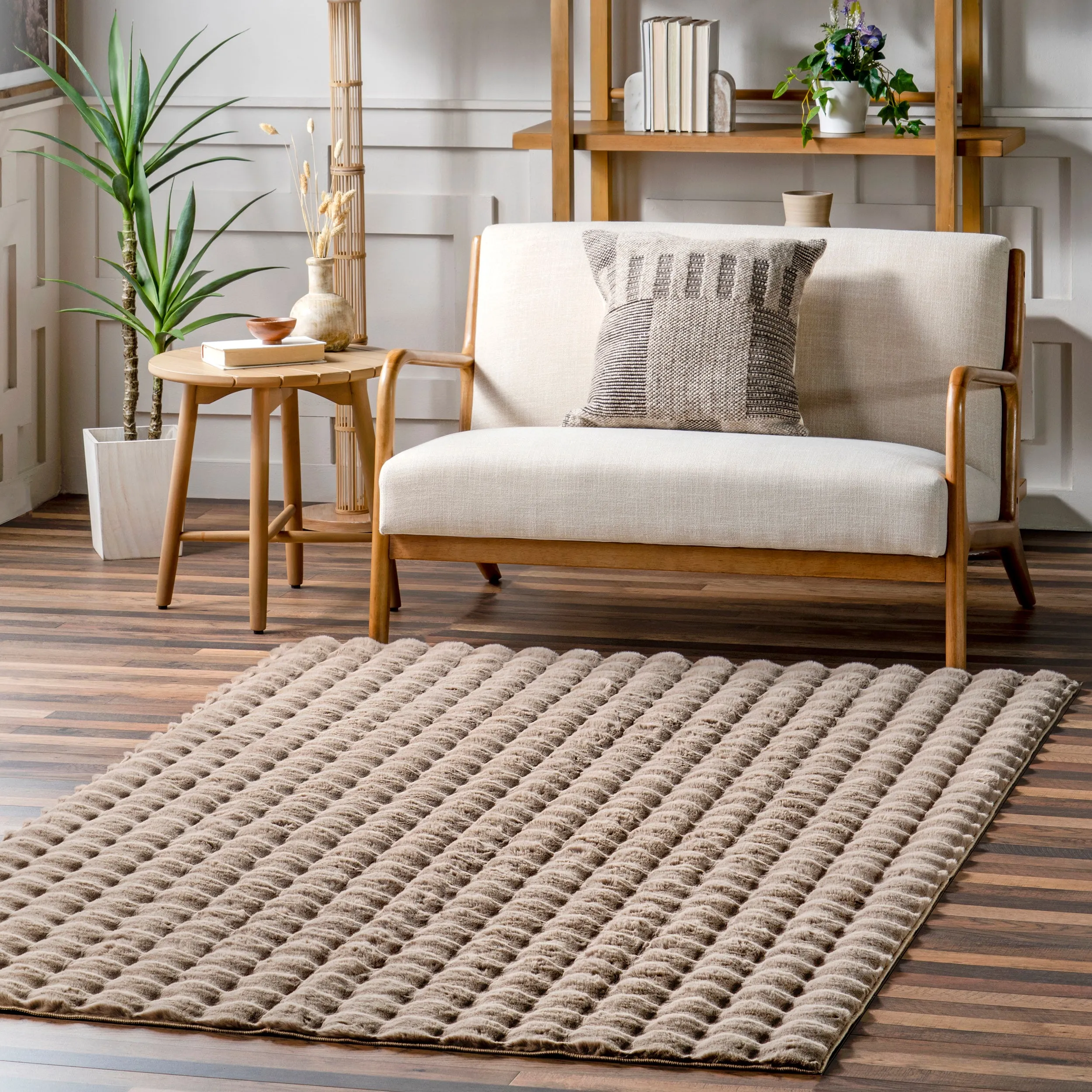 Jeni Solid Faux Rabbit Machine Washable Area Rug