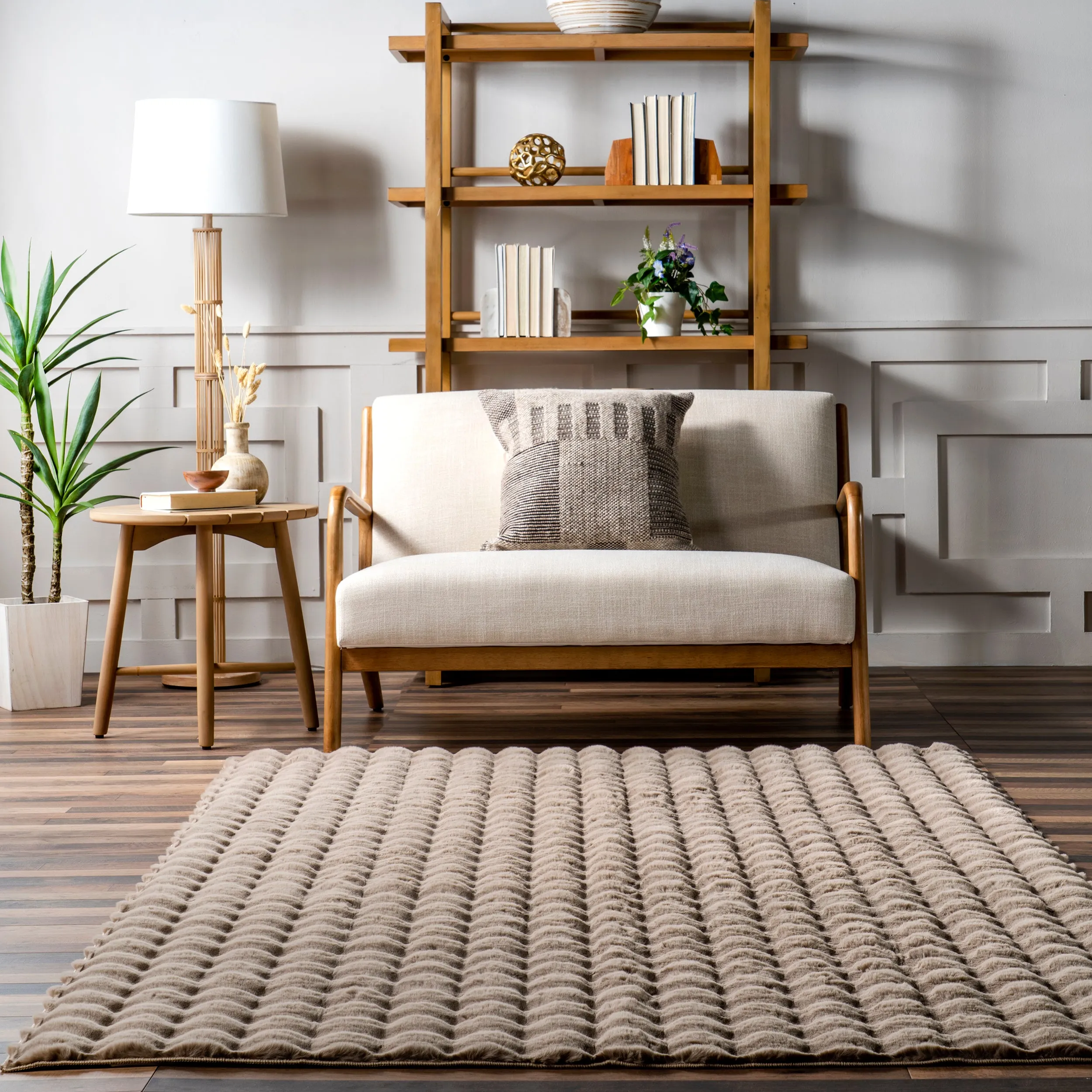Jeni Solid Faux Rabbit Machine Washable Area Rug