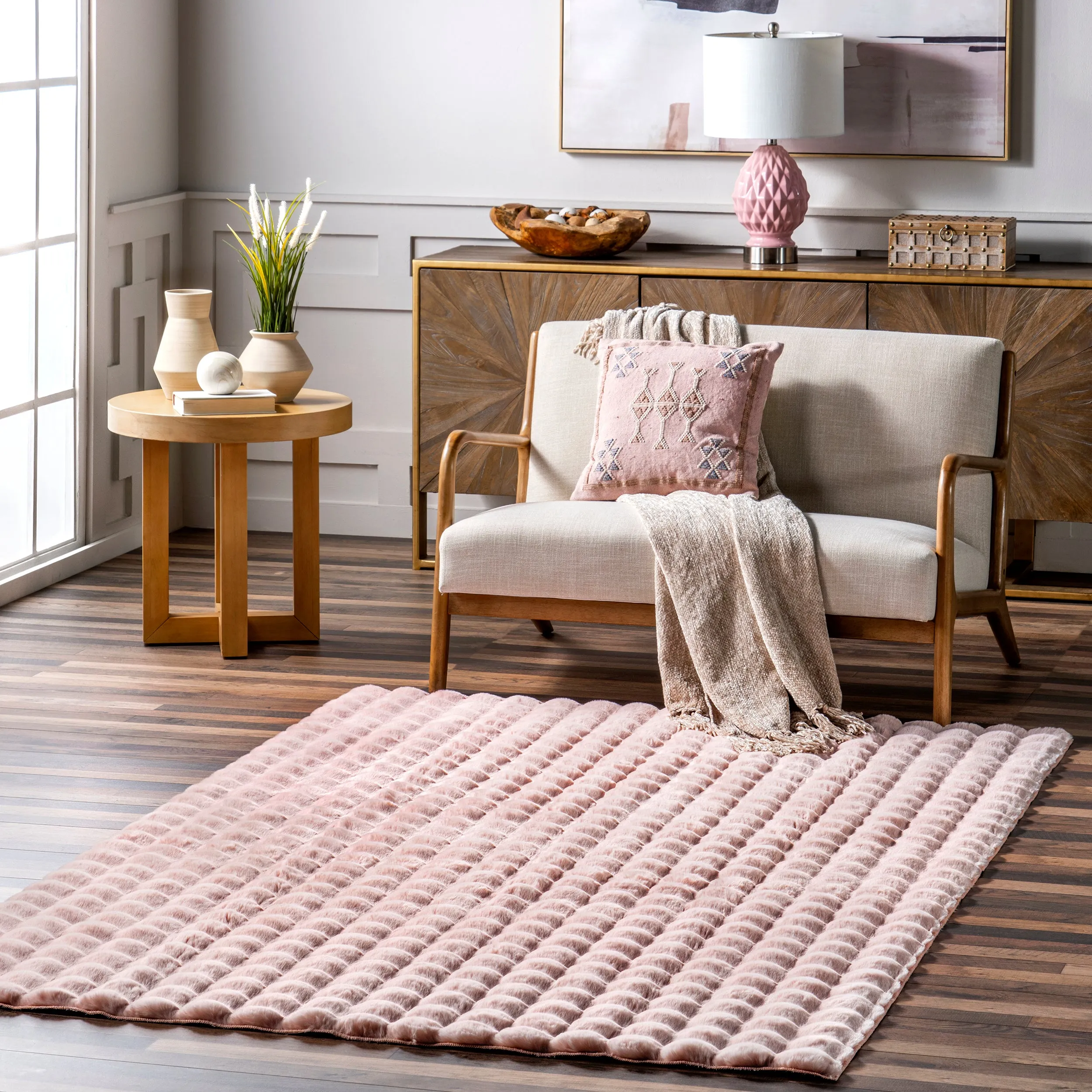 Jeni Solid Faux Rabbit Machine Washable Area Rug
