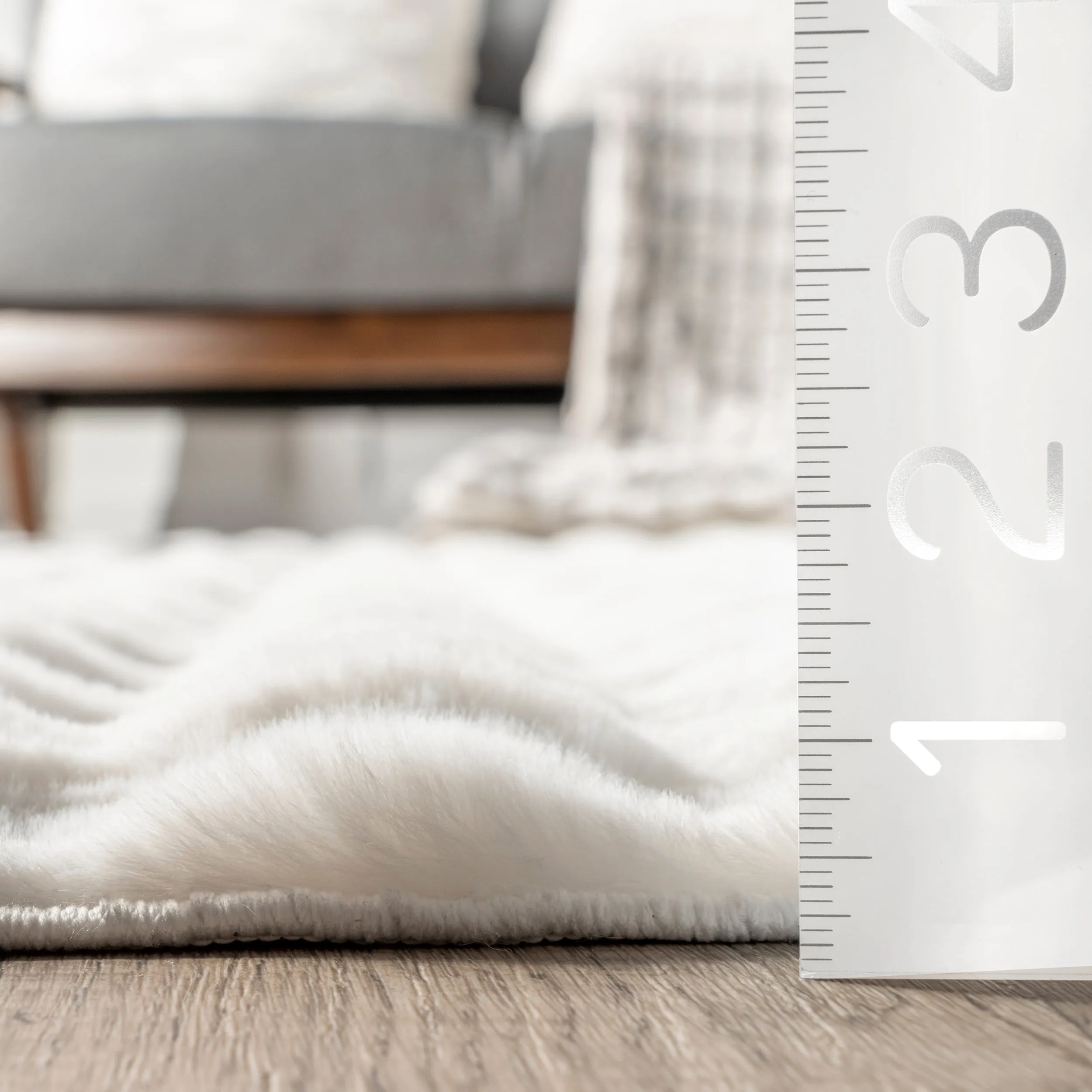 Jeni Solid Faux Rabbit Machine Washable Area Rug