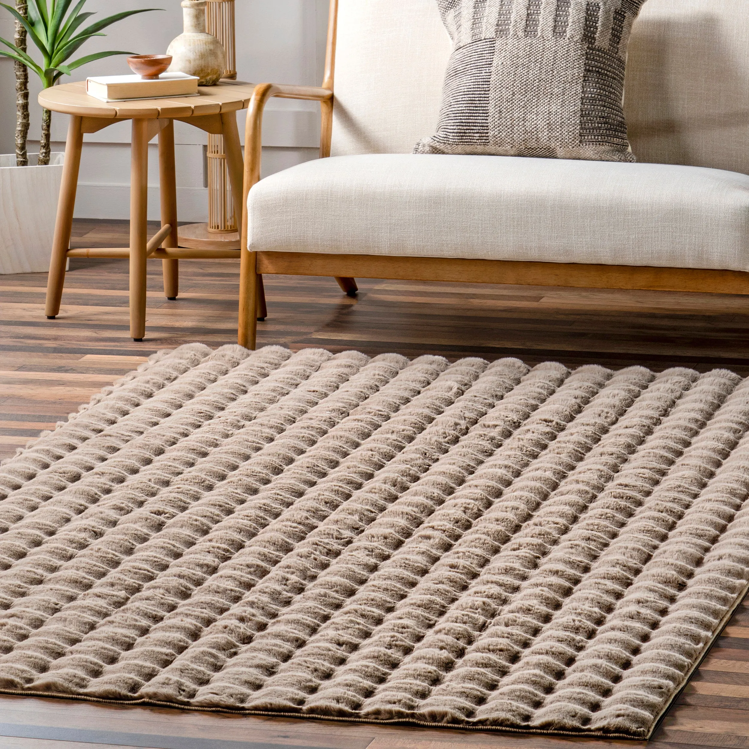 Jeni Solid Faux Rabbit Machine Washable Area Rug