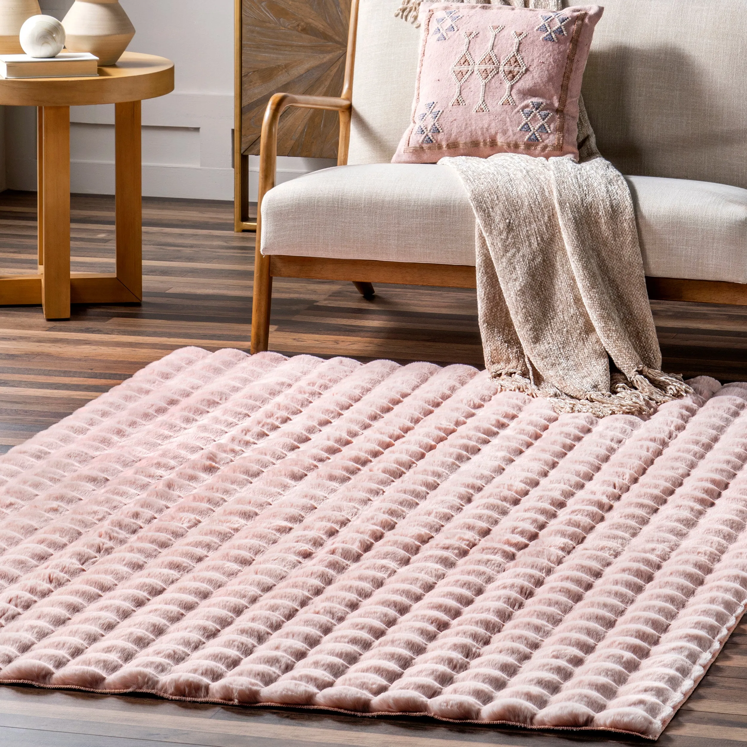 Jeni Solid Faux Rabbit Machine Washable Area Rug