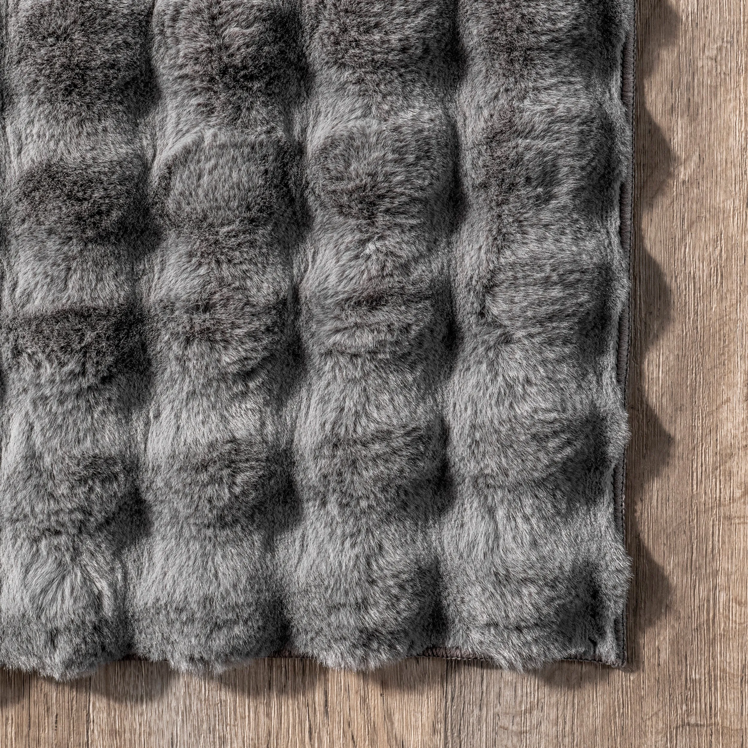 Jeni Solid Faux Rabbit Machine Washable Area Rug
