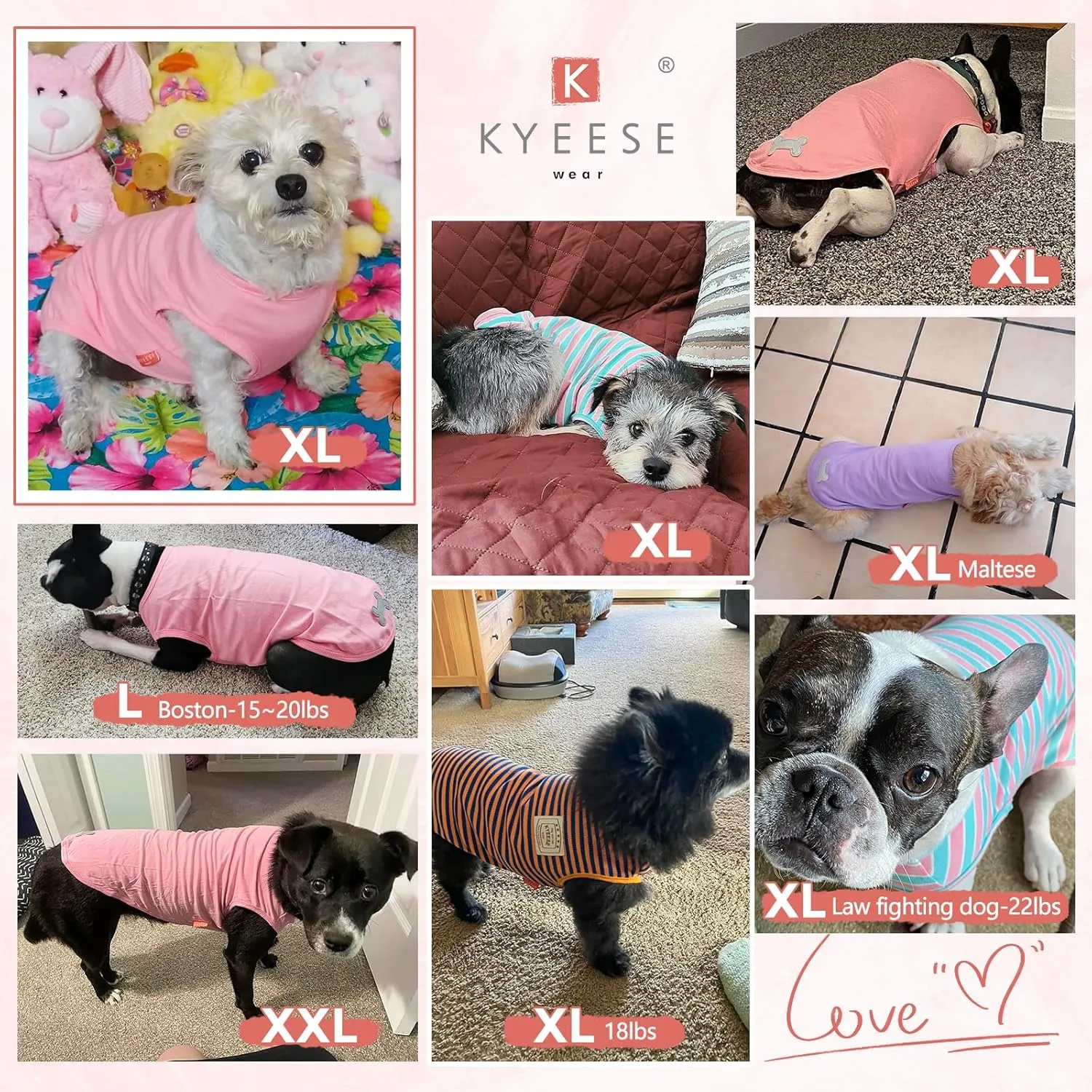 KYEESE 2Pack Dog Shirts Small Tee Soft for Small Dogs Striped T Shirt Lightweight Sleeveless Vest Cotton Tank Top Clothes, Large,Blue Striped