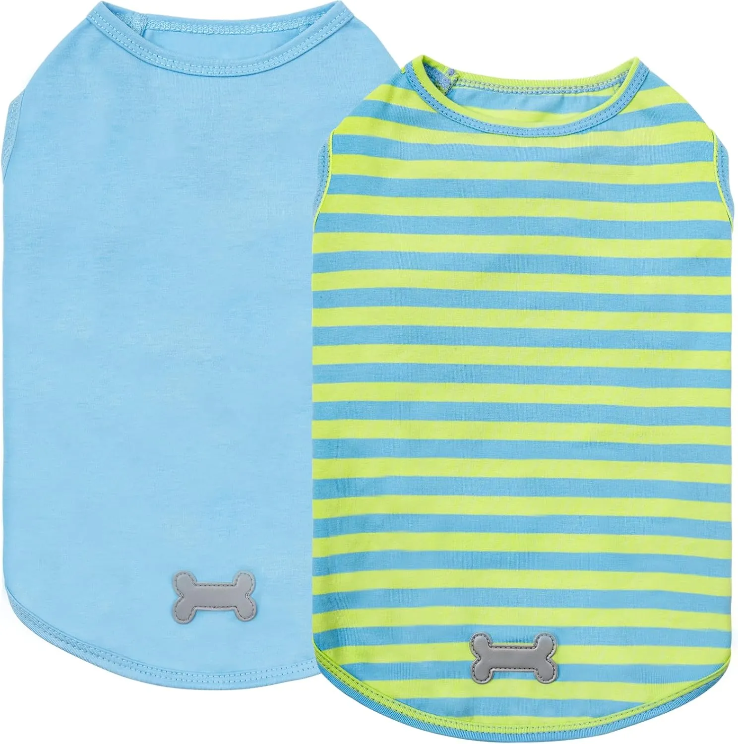 KYEESE 2Pack Dog Shirts Small Tee Soft for Small Dogs Striped T Shirt Lightweight Sleeveless Vest Cotton Tank Top Clothes, Large,Blue Striped