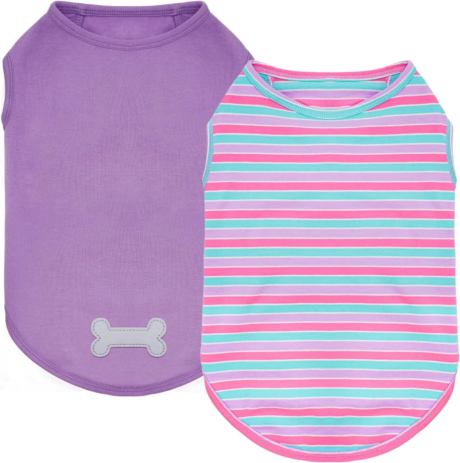 KYEESE 2Pack Dog Shirts Small Tee Soft for Small Dogs Striped T Shirt Lightweight Sleeveless Vest Cotton Tank Top Clothes, Large,Purple Striped