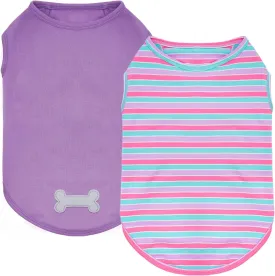 KYEESE 2Pack Dog Shirts Small Tee Soft for Small Dogs Striped T Shirt Lightweight Sleeveless Vest Cotton Tank Top Clothes, Large,Purple Striped