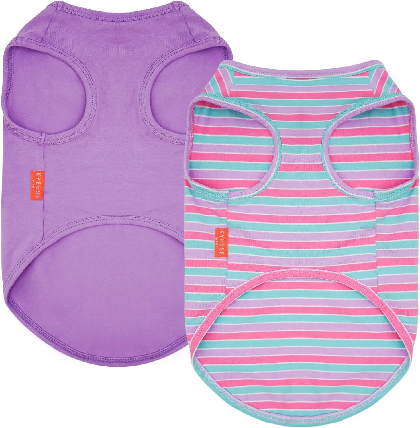 KYEESE 2Pack Dog Shirts Small Tee Soft for Small Dogs Striped T Shirt Lightweight Sleeveless Vest Cotton Tank Top Clothes, Large,Purple Striped