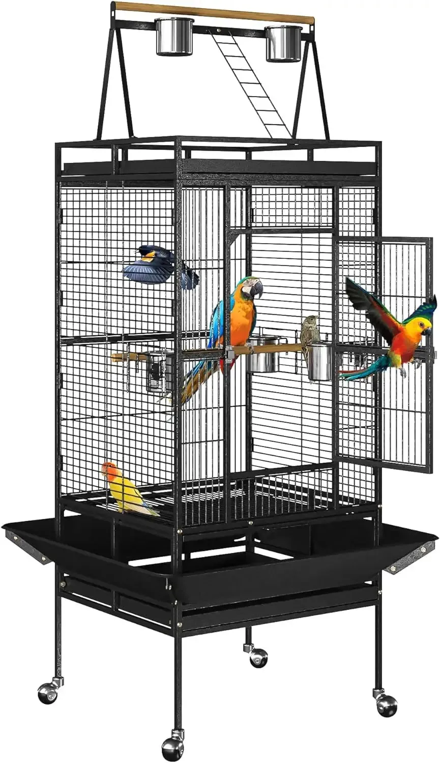 Large Bird Cage with Play Area on Top Parrot Cockatiel 61 Inches Parakeet, Conure, Macaw Cockatoo Cage W/Stand  Free USA Shipment