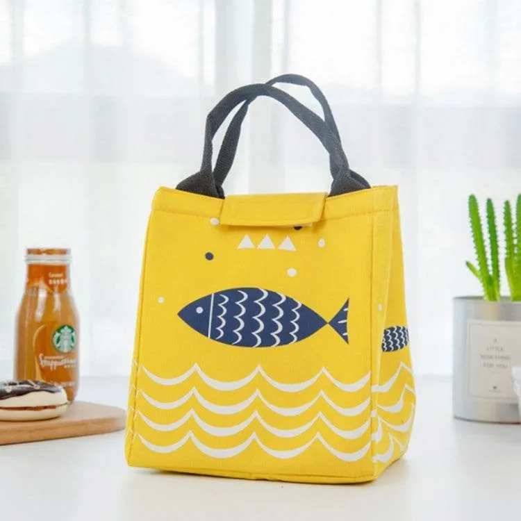Large Capacity Thermal Insulated Cooler Lunch Bag with Fish Pattern - Portable Oxford Cloth Tote for All Ages