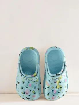 Light Blue Comfort Clogs with Whimsical Animal Print for Boys