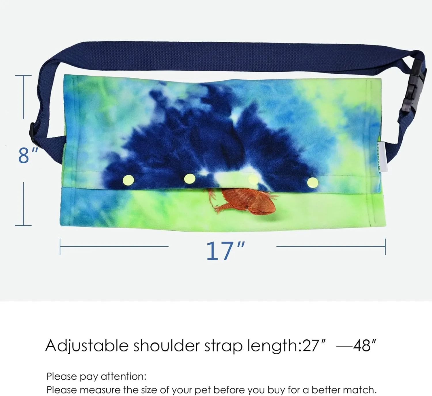 LIKZINWA Small Animal Sling Carrier, Bearded Dragon and Lizard Reptile Carrier With Adjustable Strap (Blue-Green)