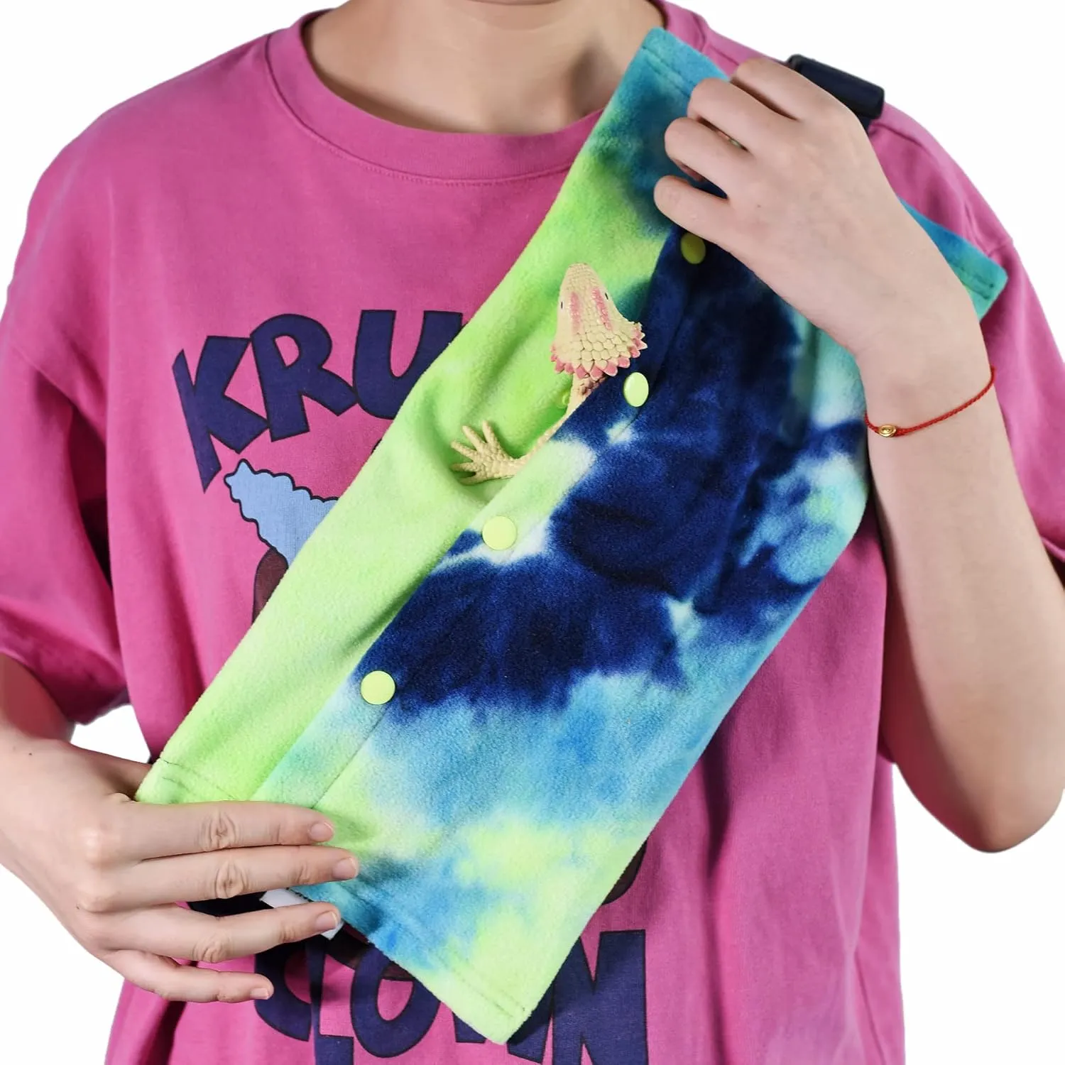 LIKZINWA Small Animal Sling Carrier, Bearded Dragon and Lizard Reptile Carrier With Adjustable Strap (Blue-Green)