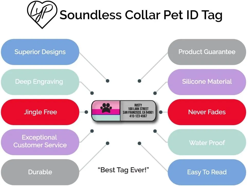LYP Soundless Slide-On Collar Dog ID Tag - Designer Deep Engraved Silicone  Engraving Will Last - Pet ID Tags, Dog Tags, Cat Tags (Paw - Hot Pink, Large)