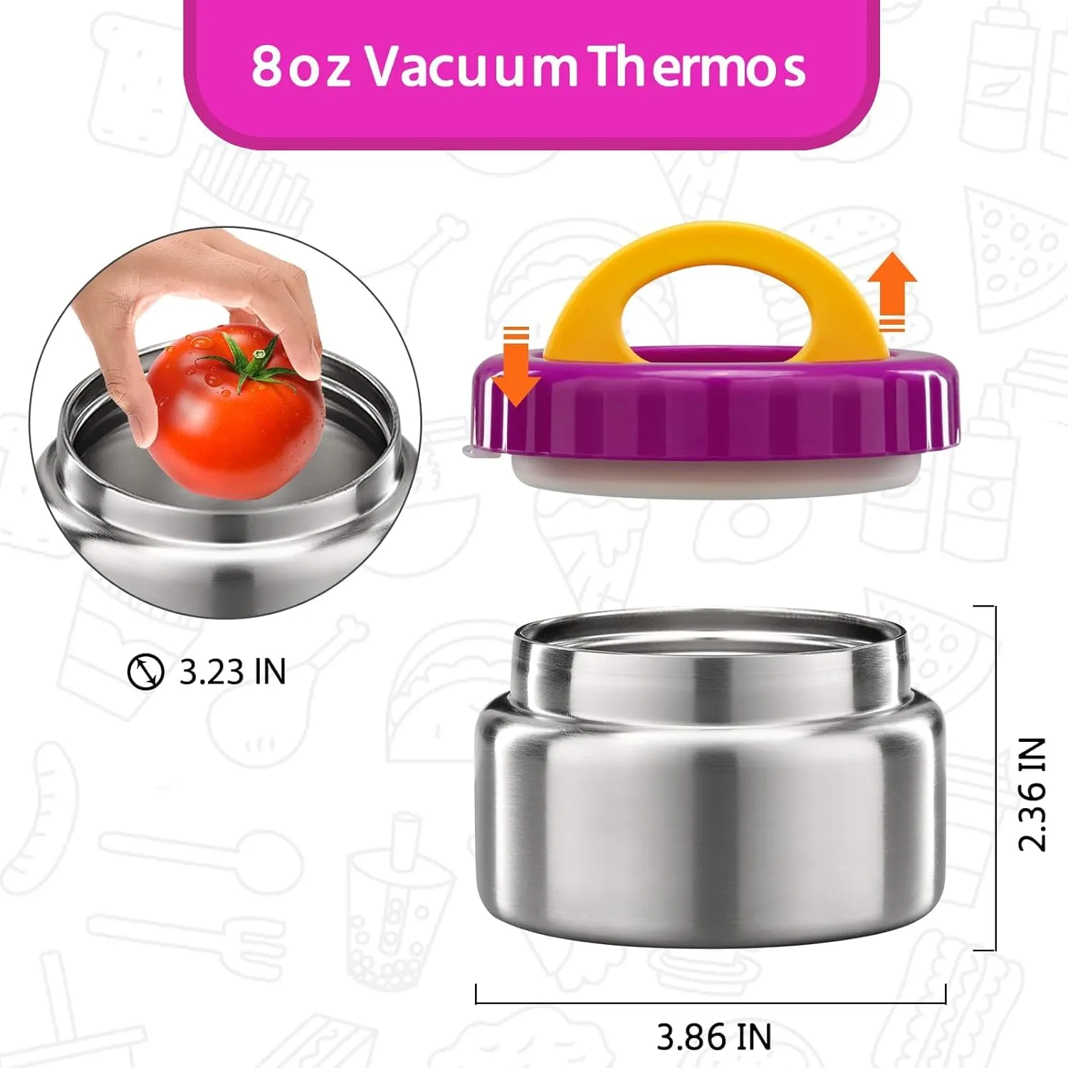 MAISON HUIS 8oz Soup Thermo Wide Mouth Vacuum Insulated Thermo Jar, Leak Proof Stainless Steel Food Container for Hot&Cold Food Kids Lunch Soup for School Travel (Purple)