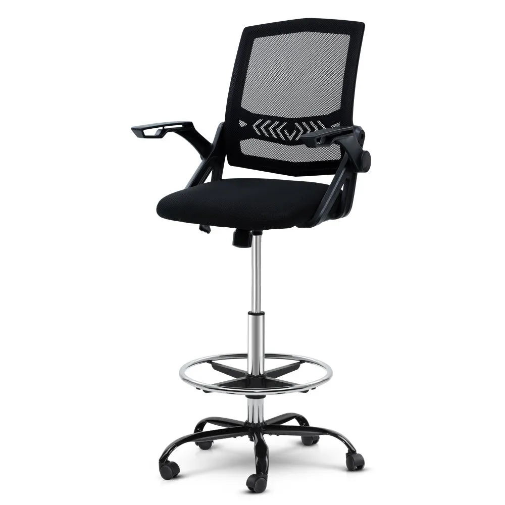 Mesh Drafting Office Chair, Adjustable Footrest, Black - Artiss