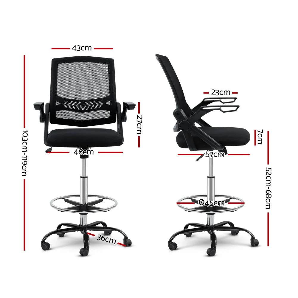 Mesh Drafting Office Chair, Adjustable Footrest, Black - Artiss