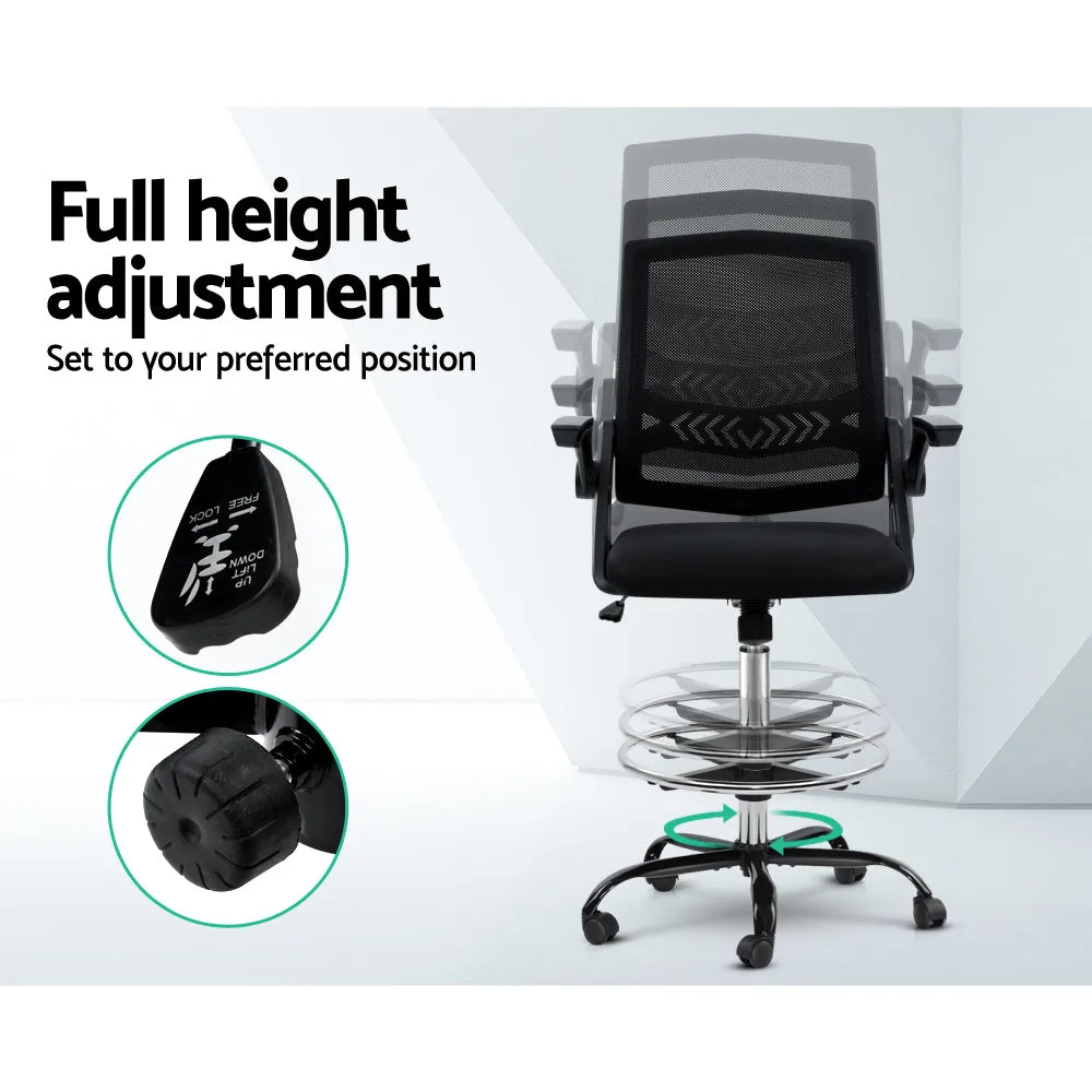 Mesh Drafting Office Chair, Adjustable Footrest, Black - Artiss