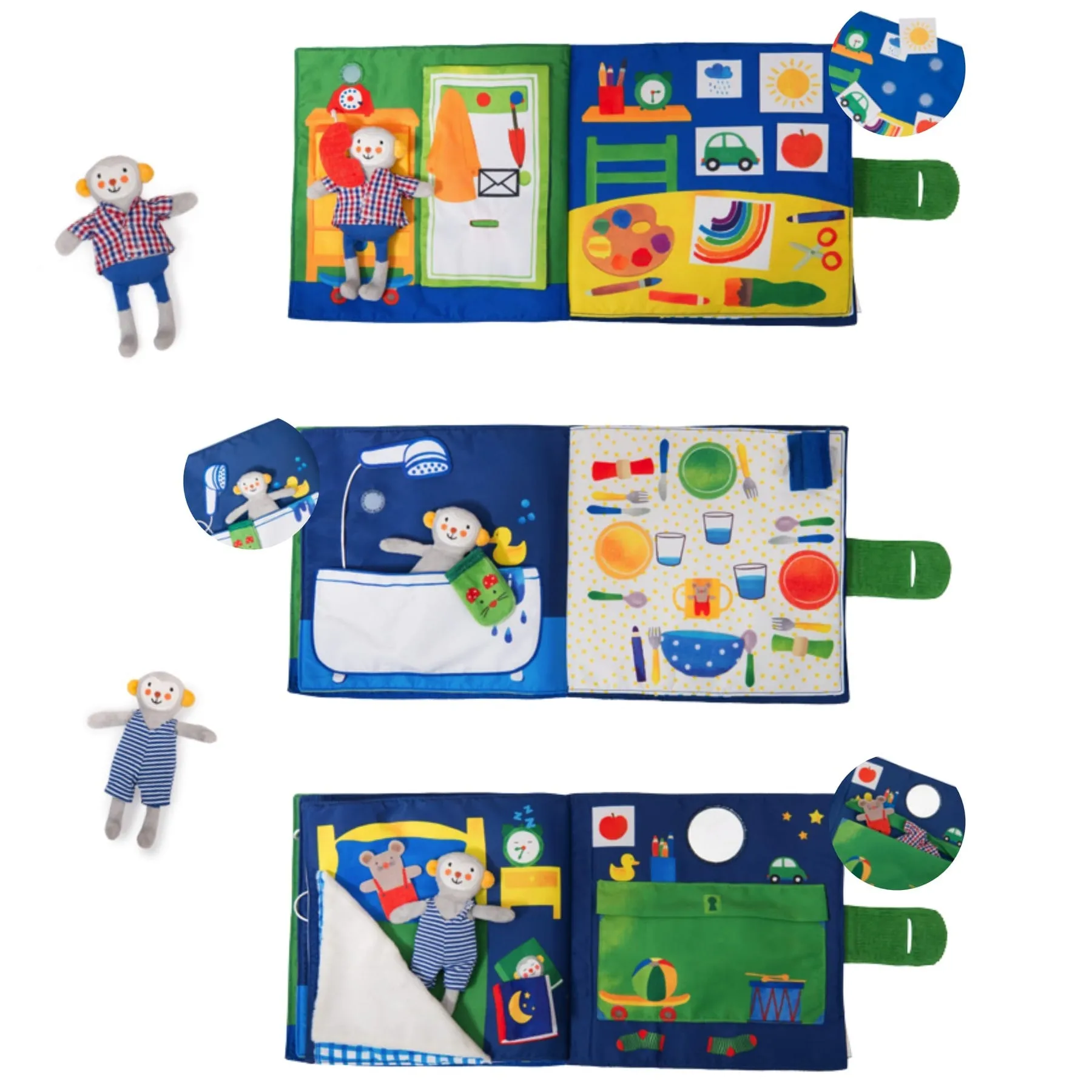 Moulin Roty Les Popipop Baby Senses Awareness Development Fabrics Book - Off To Bed