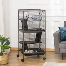 Multilevel Small Animal Cage On Wheels Silver & Grey by Pawhut