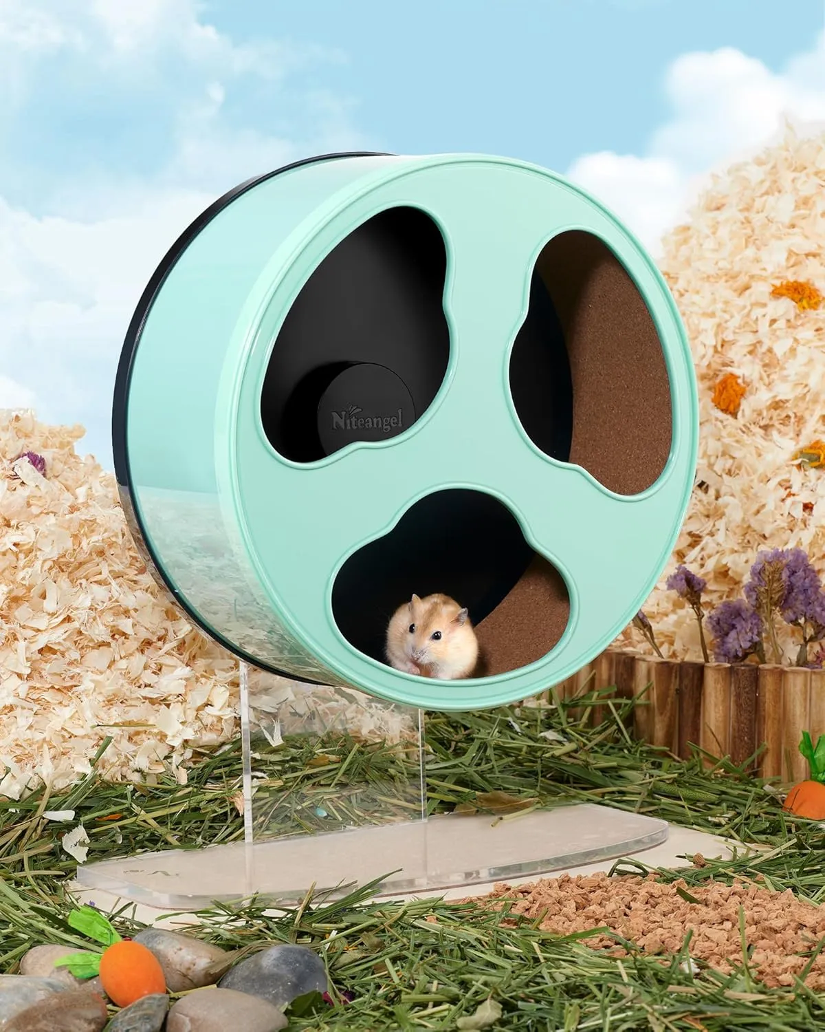 Niteangel Quiet Hamster Exercise Wheel - Clouds Series Hamster Running Wheels for Dwarf Syrian Hamsters Gerbils Mice or Other Small Sized Pets