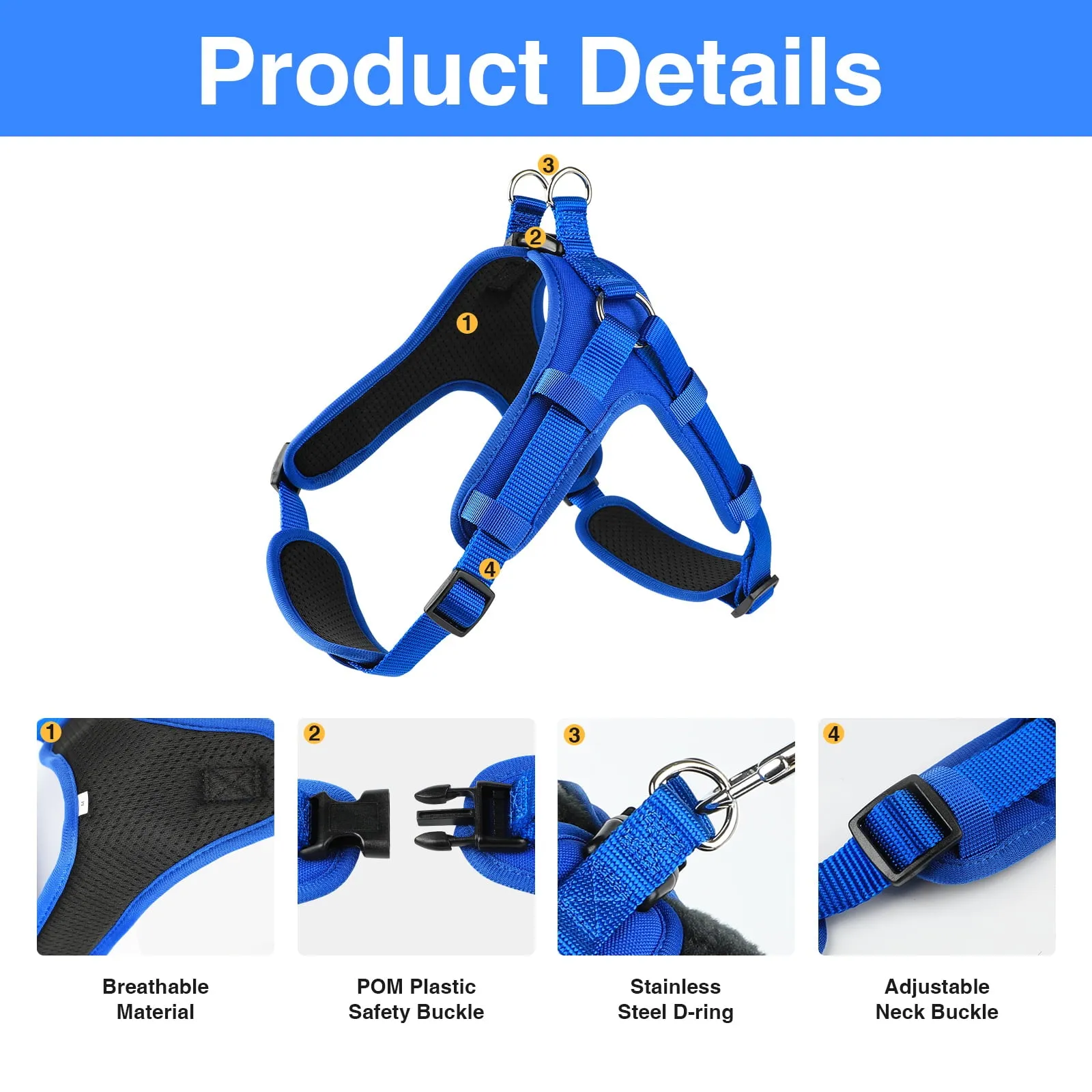 No Pull Dog Harness, Mesh Breathable Padded Dog Vest Harness Step-in