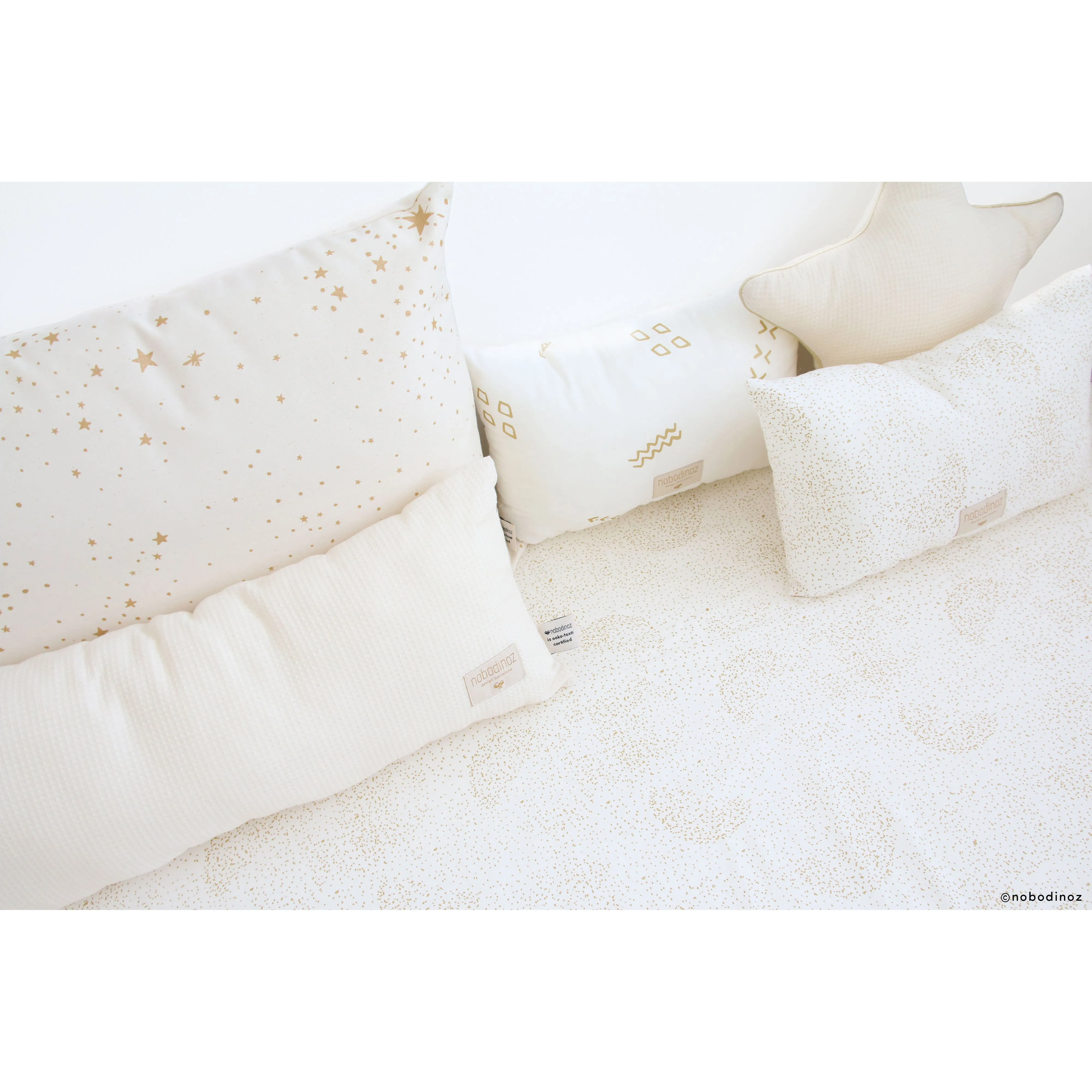 nobodinoz Cushion Laurel Small Gold Stella/Natural