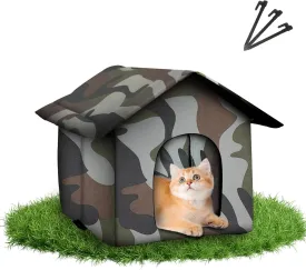 Outdoor Cat House Weatherproof, Weatherproof Feral Cat House with Mat and Doors, Warm Feral Cat with Door Curtain, Collapsible, Easy to Put Together