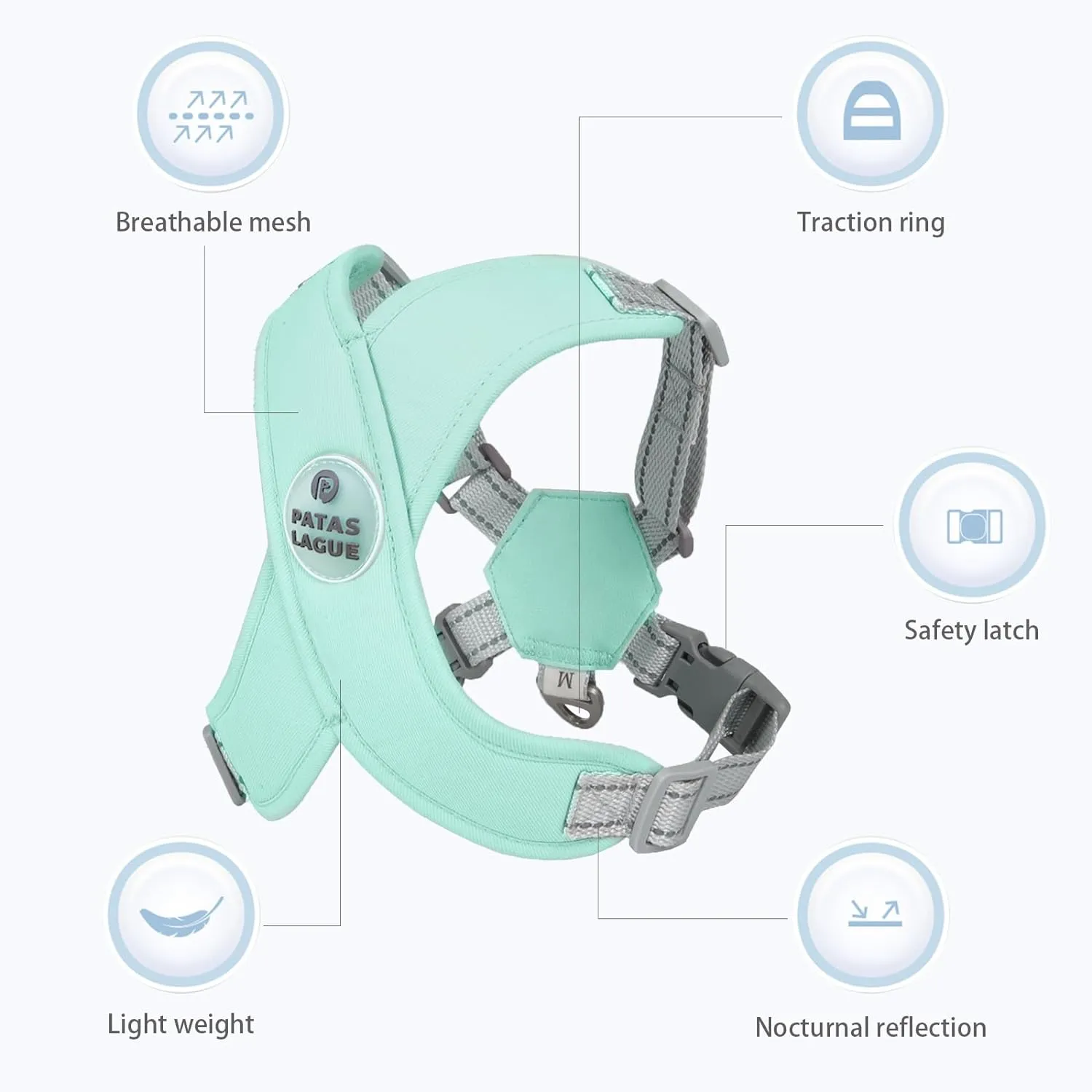 Patas Lague Dog Harness with Leash Set Adjustable Soft Padded Step-in Dog Vest No Choke No Pull Reflective for Small Medium Pets with Poop Bags and Dispenser, Solid and No-chew, Green S