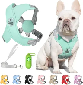 Patas Lague Dog Harness with Leash Set Adjustable Soft Padded Step-in Dog Vest No Choke No Pull Reflective for Small Medium Pets with Poop Bags and Dispenser, Solid and No-chew, Green S