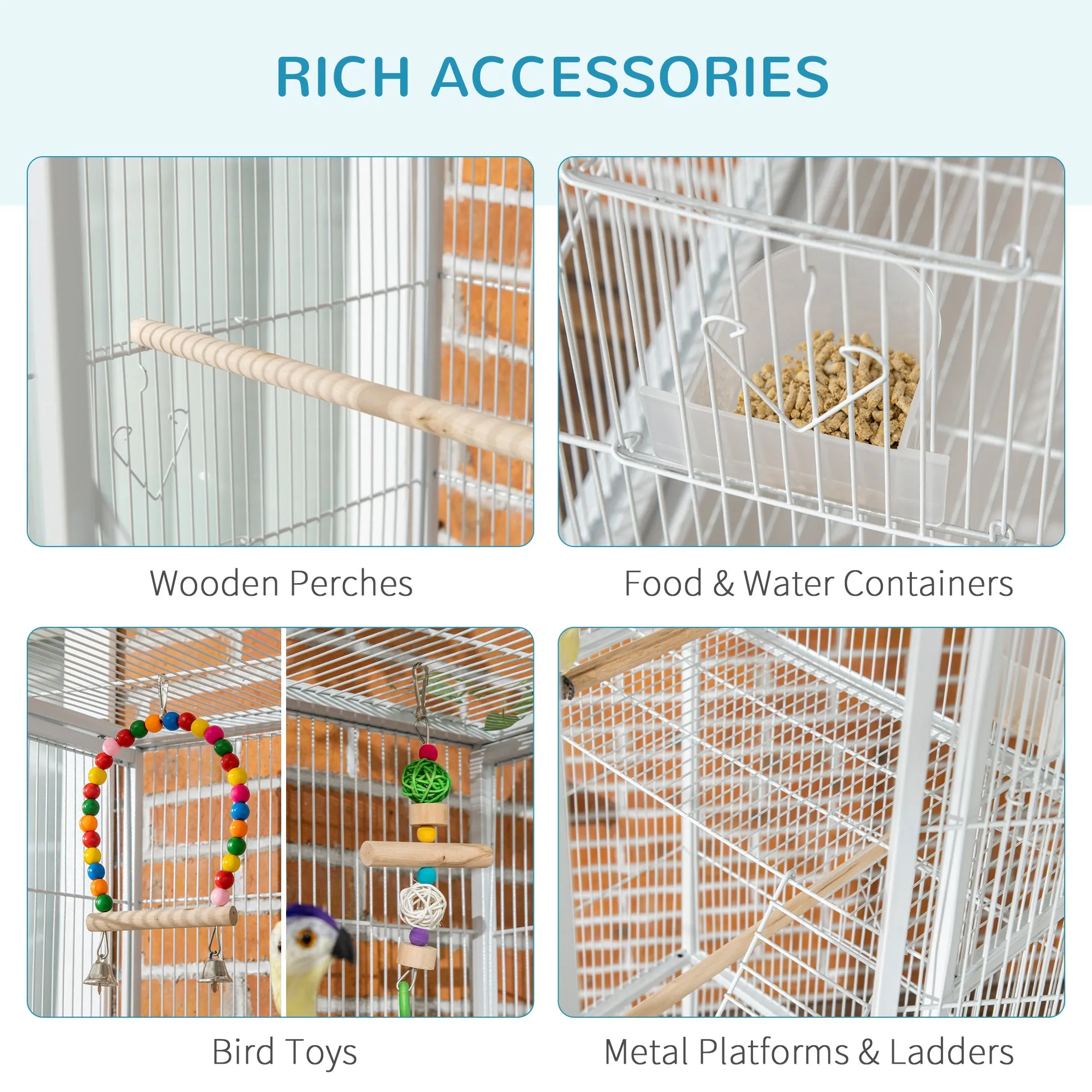 PawHut 3 Tier Bird Cage W/ Stand Toy, for Canary Finch Cockatiel Parakeet Budgie