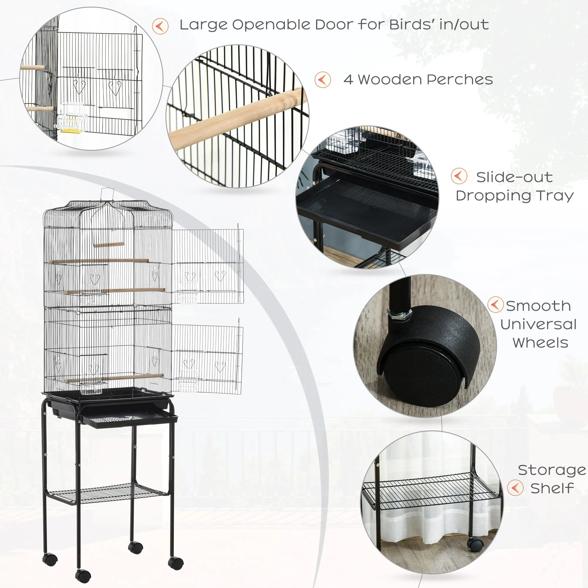 PawHut Bird Cage for Budgie Finch Canary Parakeet W/ Stand Sliding Tray Black