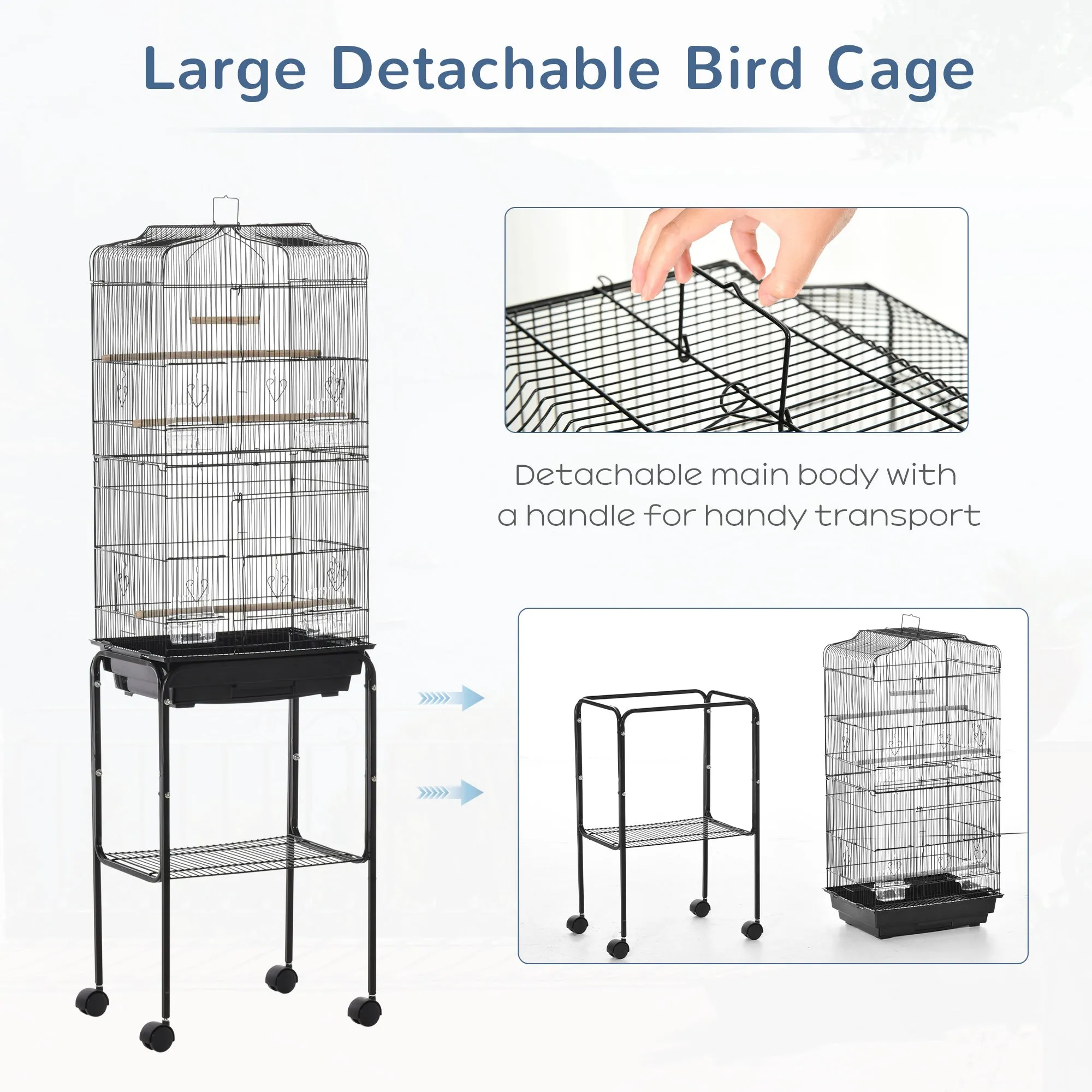 PawHut Bird Cage for Budgie Finch Canary Parakeet W/ Stand Sliding Tray Black