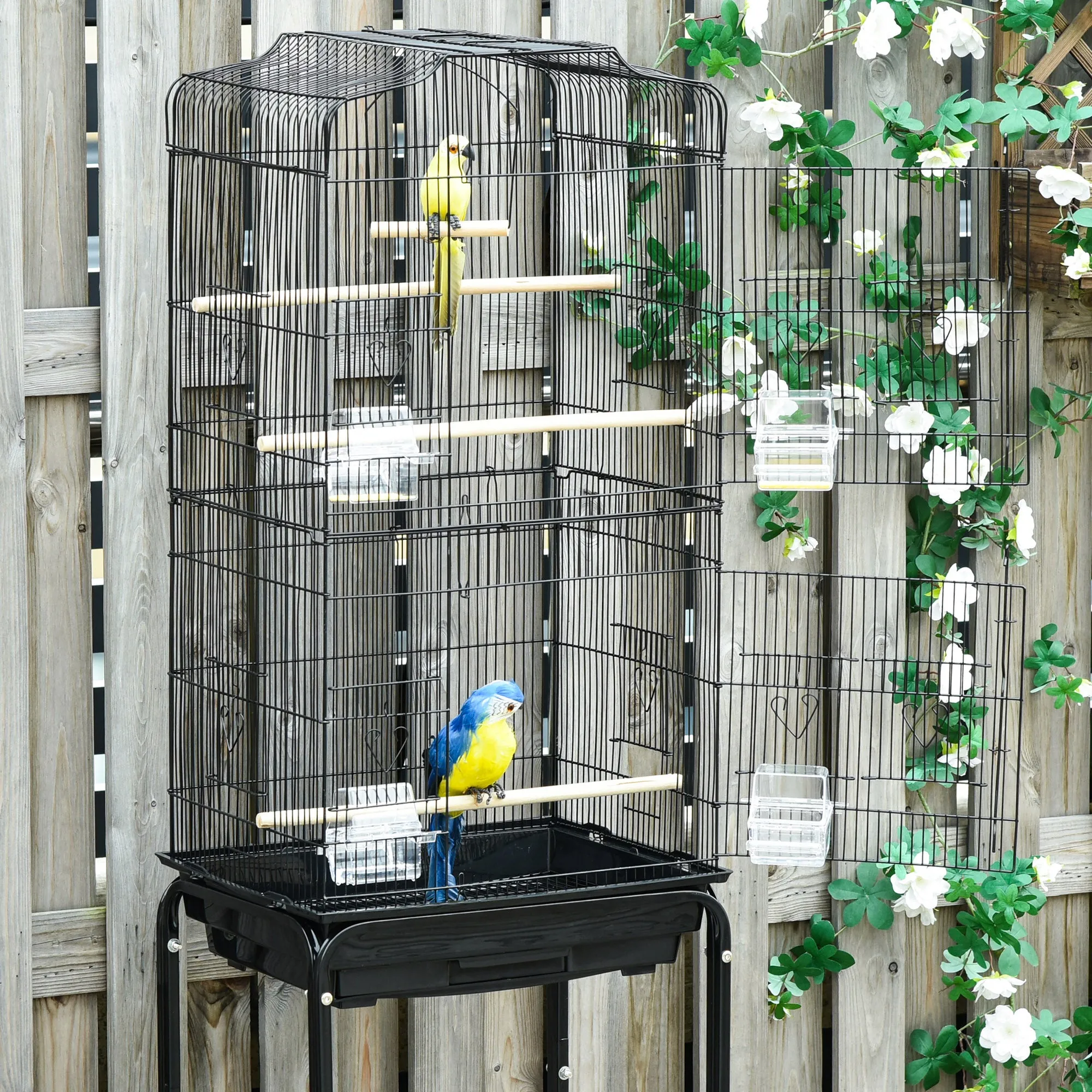 PawHut Bird Cage for Budgie Finch Canary Parakeet W/ Stand Sliding Tray Black