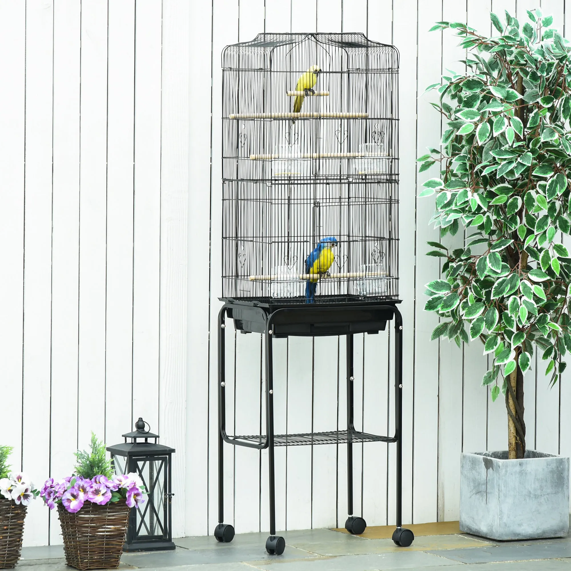 PawHut Bird Cage for Budgie Finch Canary Parakeet W/ Stand Sliding Tray Black