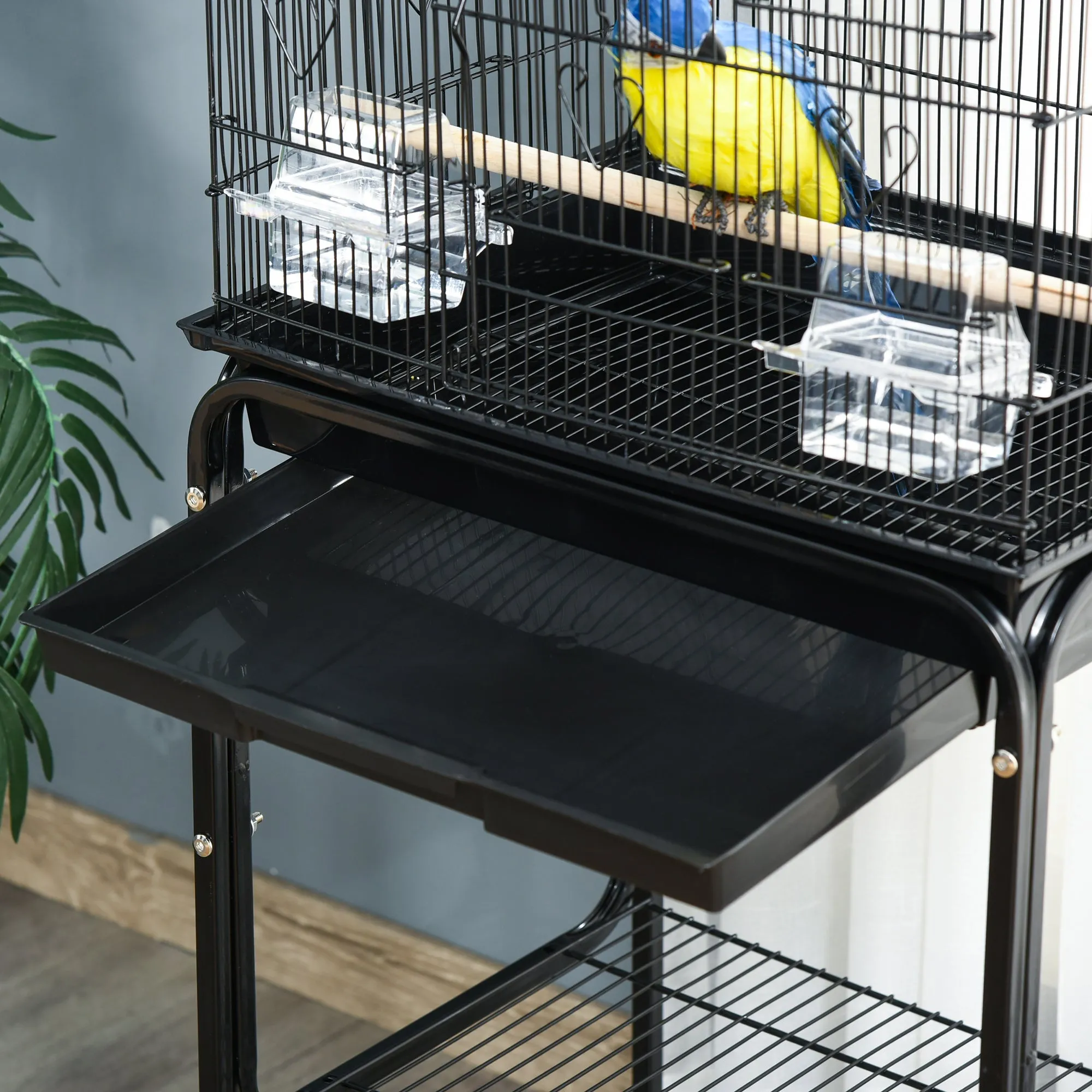 PawHut Bird Cage for Budgie Finch Canary Parakeet W/ Stand Sliding Tray Black