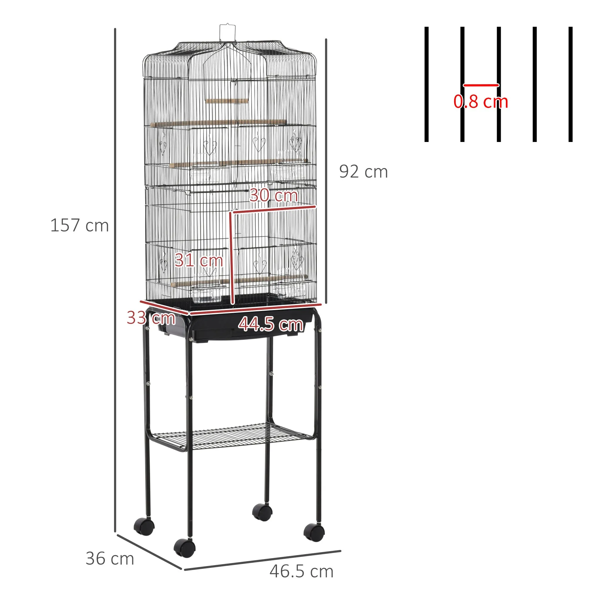 PawHut Bird Cage for Budgie Finch Canary Parakeet W/ Stand Sliding Tray Black