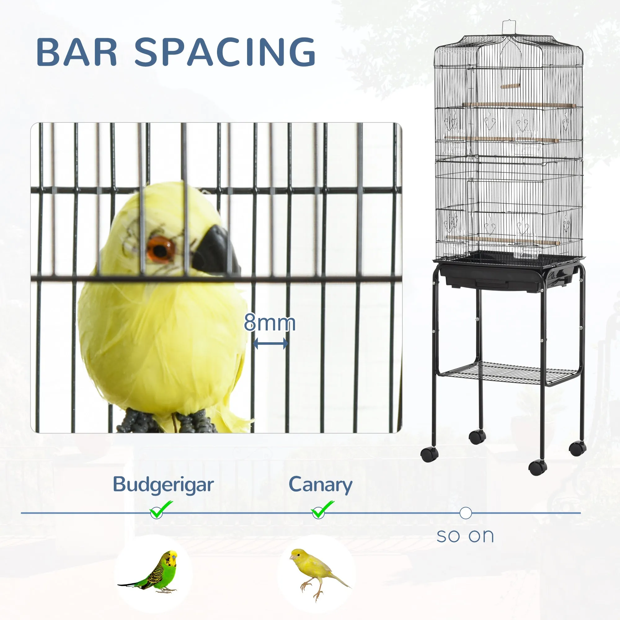 PawHut Bird Cage for Budgie Finch Canary Parakeet W/ Stand Sliding Tray Black