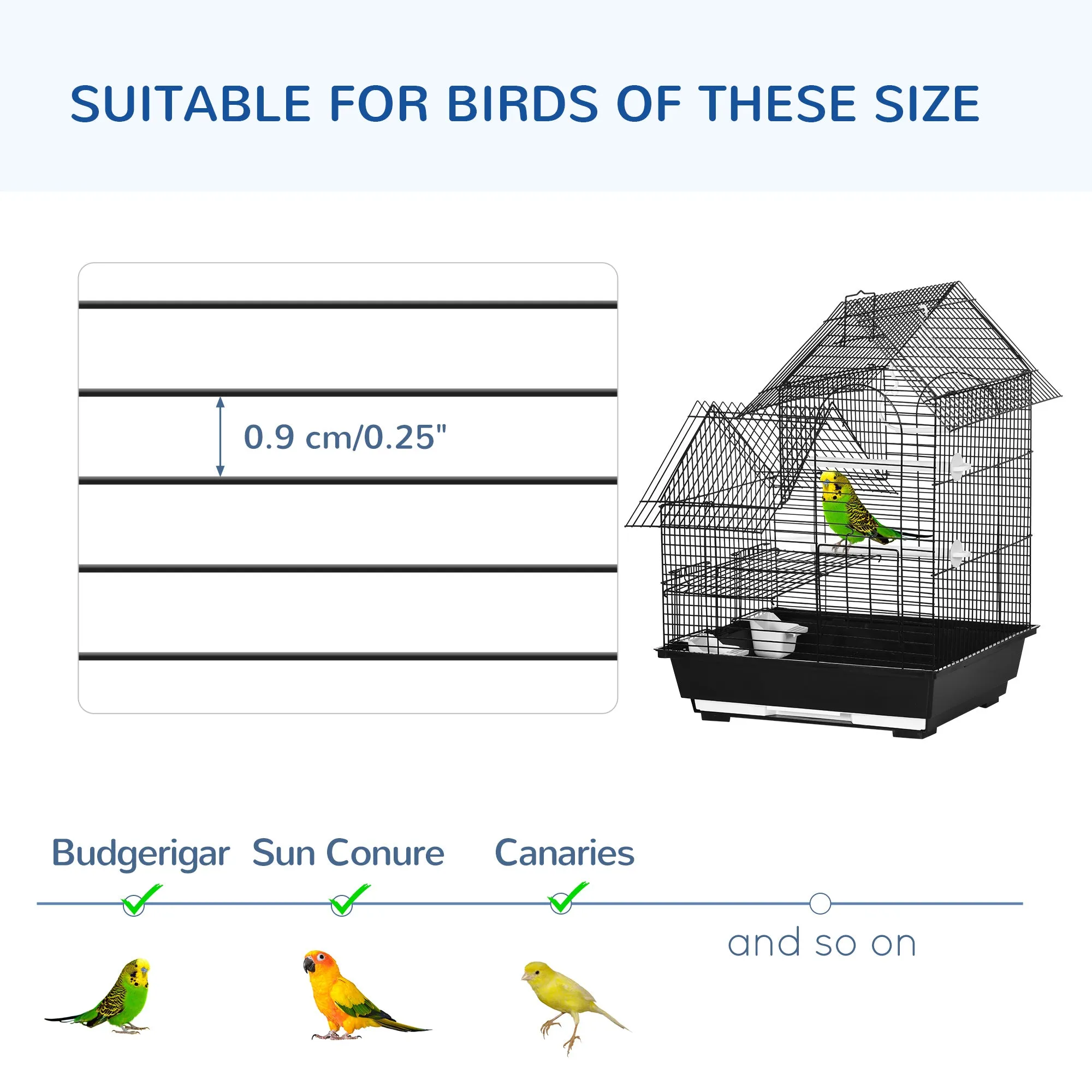 PawHut Metal Bird Cage, With Plastic Perch, Swing Ring, Handle, 39 x 33 x 47cm