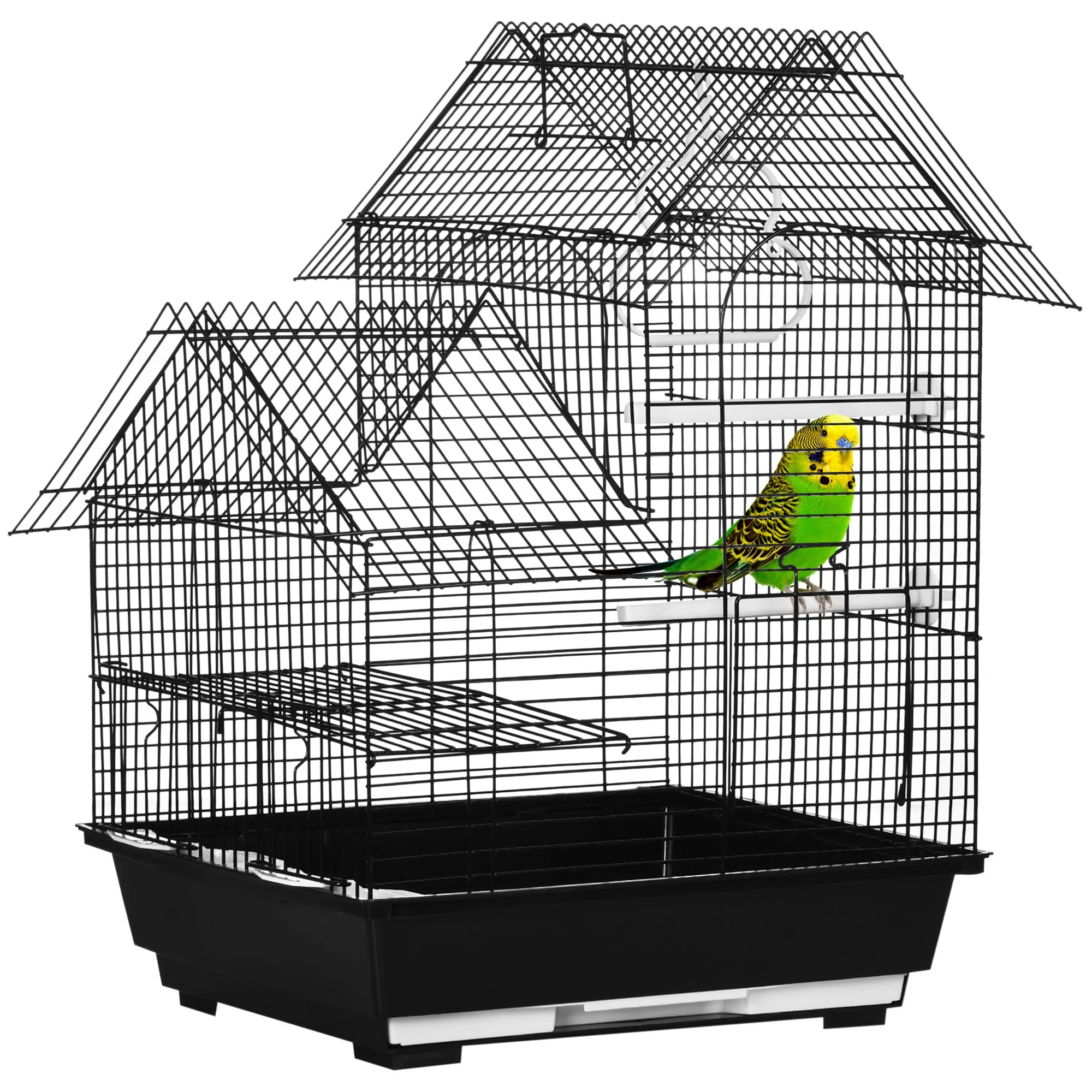 PawHut Metal Bird Cage, With Plastic Perch, Swing Ring, Handle, 39 x 33 x 47cm