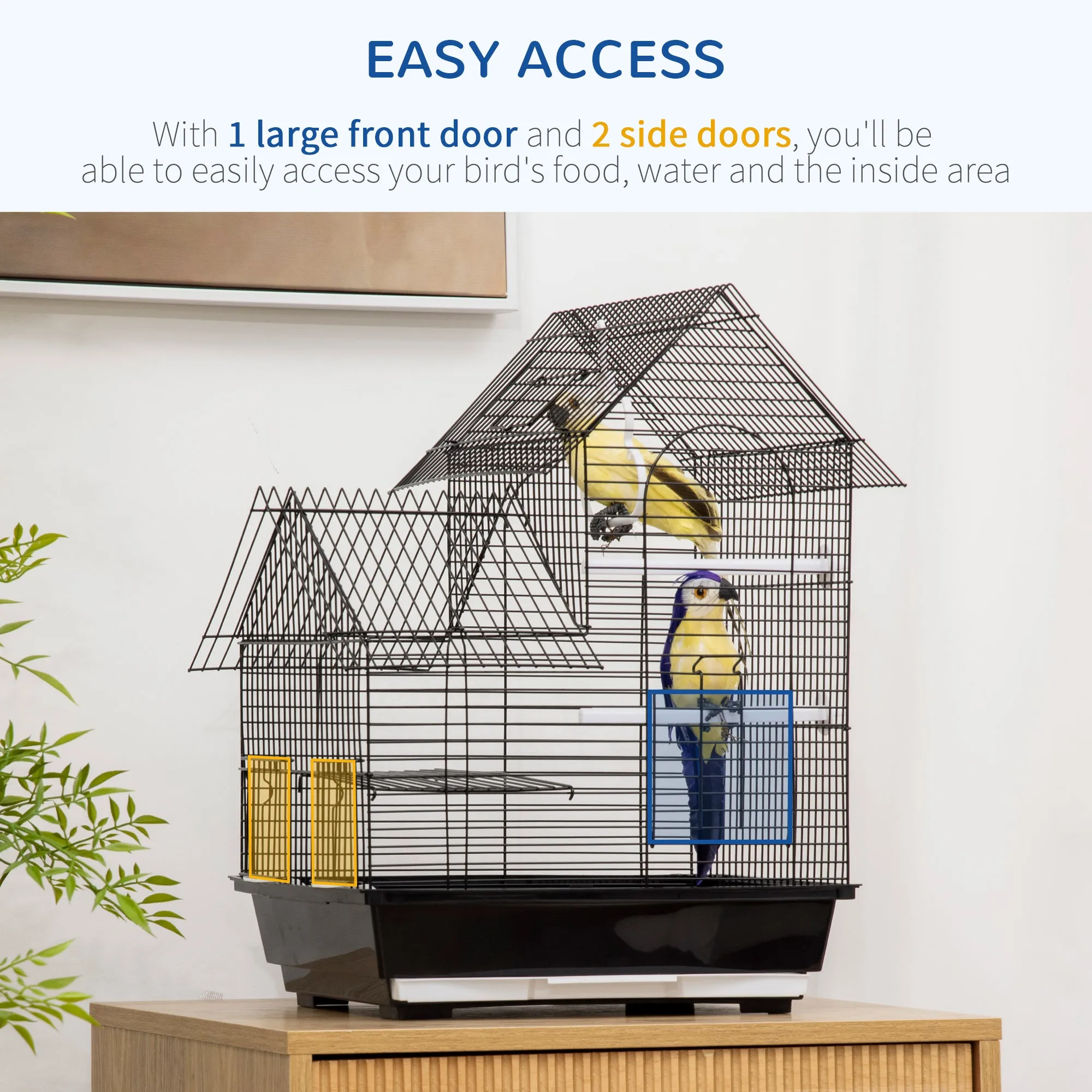 PawHut Metal Bird Cage, With Plastic Perch, Swing Ring, Handle, 39 x 33 x 47cm