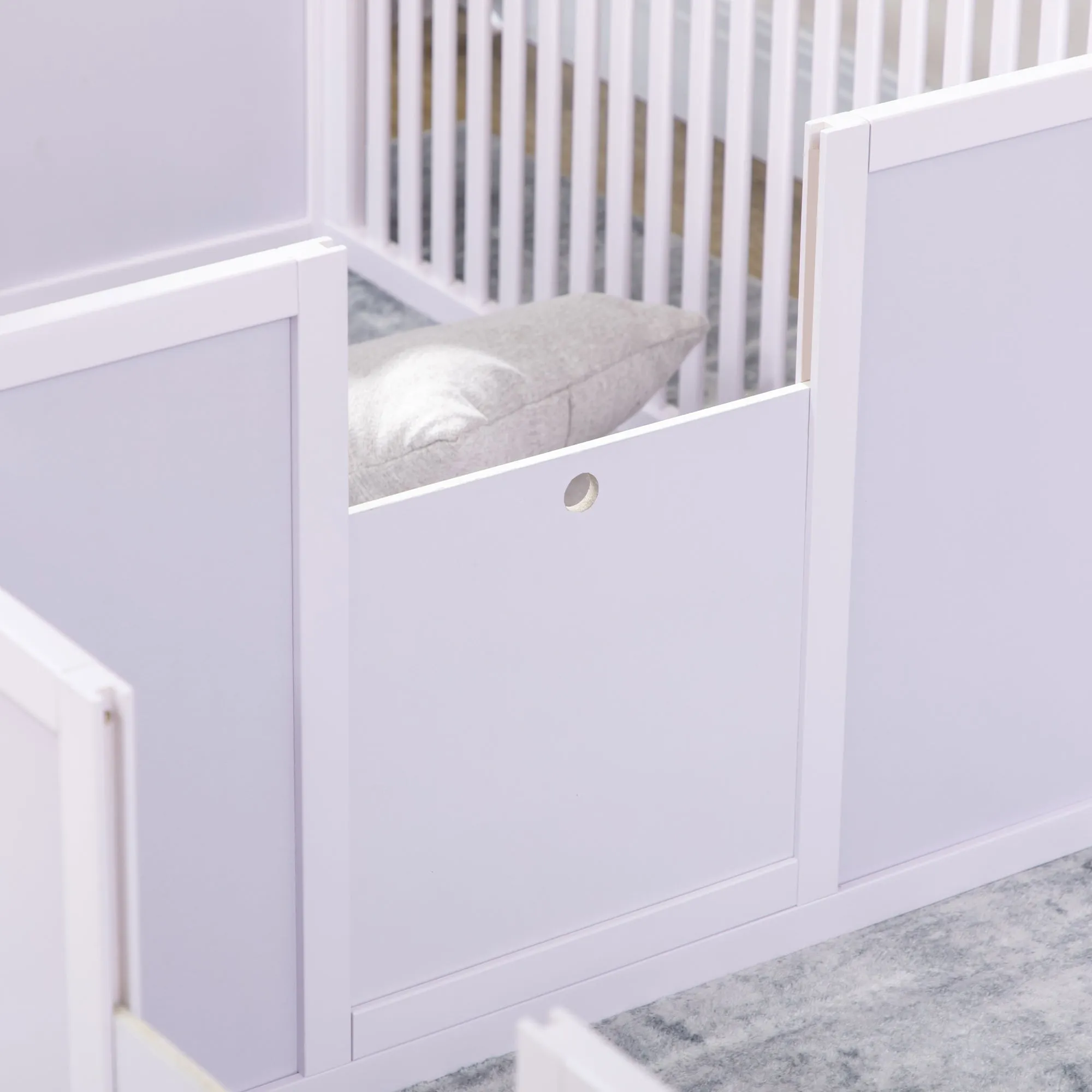 PawHut Wooden Dog Pen Pet Playpen 7 Panels Puppy Pen for Indoors - White