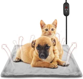 Pet Heating Pad - 6 Adjustable Temperature Dog Cat Pad with Timer, Indoor for Dogs, Chew Resistant Cord, Gray, 18x18 in