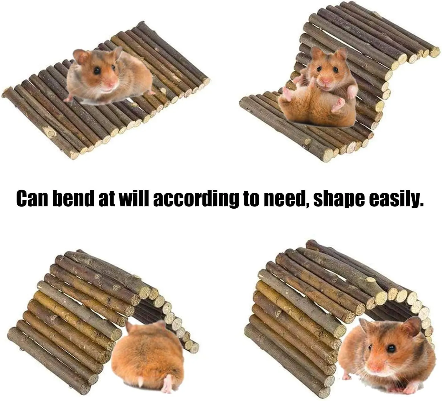 PINVNBY Hamster Suspension Bridge Ladder Rodents Natural Wooden Arch Bendable Bridge Chew Toy Long Climbing Ladder for Hamster Guinea Chipmunk Pig and Other Small Animals (2 Kinds Length)