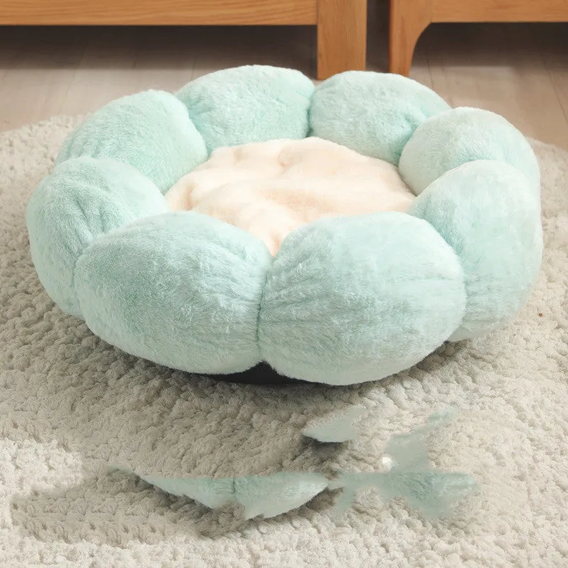 Plush Round Flower Shaped Pet Bed
